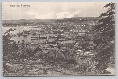 Oslo Hafenansicht fra Ekeberg Panorama Schiffe Postkarte Mittet Heft einzeln