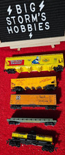 HO Scale Lot of 5,Assortment Train Cars, Hoppers x2, Box Car, Flat Car, Tank Car