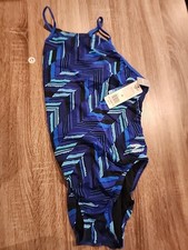 Speedo Competitive Swimsuit Youth F- 10/36 Multicolor Blues NWT