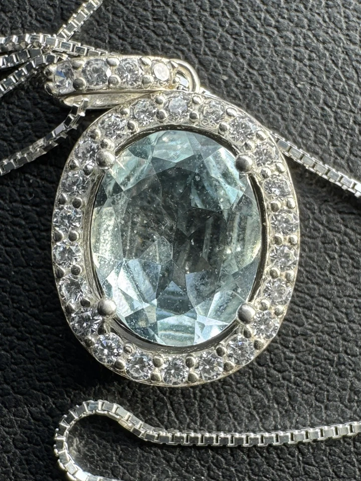 COLLAR COLGANTE AGUAMARINA AZUL AGUAMARINA BRILLANTE PLATA 0,925. 10x8 mm Ovalado 1,76 Ct. Foto 3 de 4
