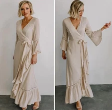Baltic Born Daniella Ruffle Wrap Maxi Dress Bell Sleeve Boho Romantic Small