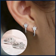 Fashion Star Hoop Earrings with Dazzling CZ Silver Color Stylish Ear Accessories