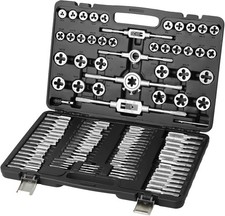 Tap and Die Set, 110-Piece Include Metric Size M2 to M18, Bearing Steel Taps