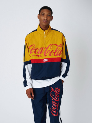KITH x Coca-Cola 1/4 Zip Retro Nylon Windbreaker Yellow/Navy/Red Size Medium