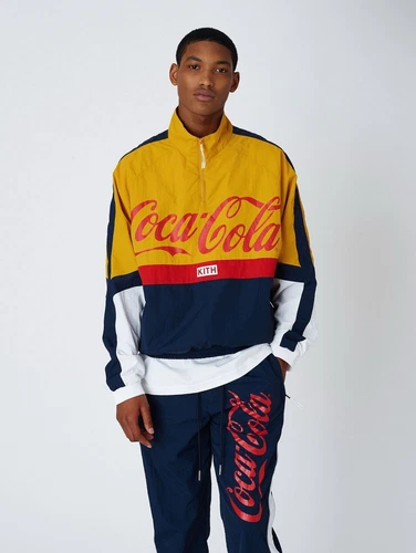 Coupe vent KITH x Coca Cola 1/4 zip rétro nylon jaune/marine/rouge taille Medium
