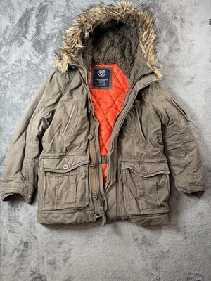 Vintage American Eagle Outfitters Parka Coat Mens Large Green Faux Fur Hood Y2K