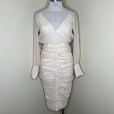 ASOS Pencil Dress 6 Cream Ruched Organza Midi Chic Feminine Cocktail Party Event