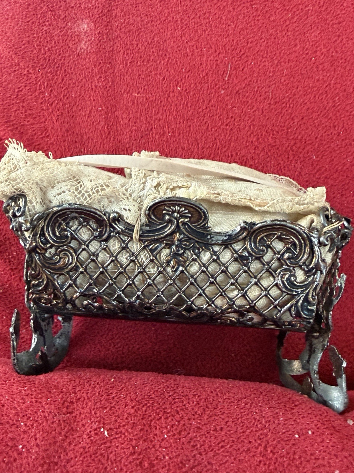 baby Cradle With Frozen charlotte Baby.  Vintage Turn Of Century NJ