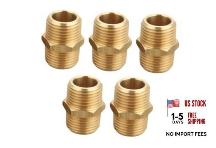 1/2" x 1/2" NPT Brass Hex Nipple Male Pipe Adapter 1/2" x 1/2" NPT Male 5 Piece