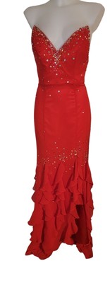 Vtg 90s Womens Red Sequin Strapless Ruffle Balletcore Fairycore Dress Sz 4  FLAW