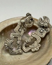 Los Castillo Glyph Vintage Mexican Silver Sterling Earrings Taxaco Signed Rare