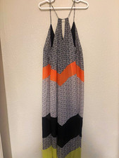 Old Navy Maxi Dress M Black White Geometric Colorblock V-Neck Strappy Long