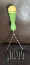 Vintage 1920s - 1930s Zigzag Bent Wire Potato Masher Green Wooden Handle