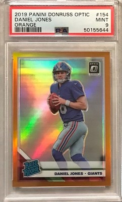 2019 Donruss Optic Daniel Jones #8/199 JERSEY # Orange Rated Rookie RC 154 PSA 9