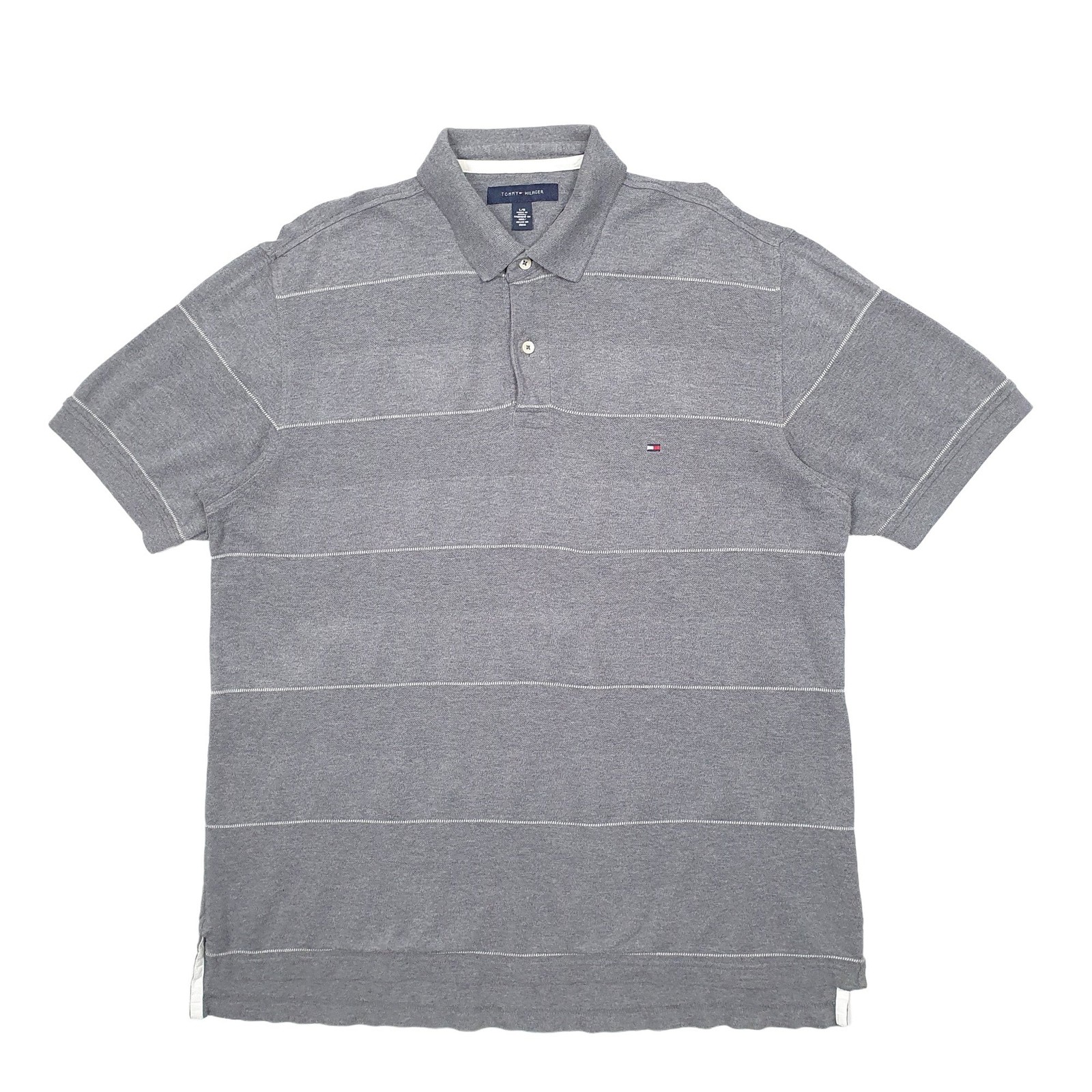 TOMMY HILFIGER Grey Polo Shirt Short Sleeve Cotton Mens L