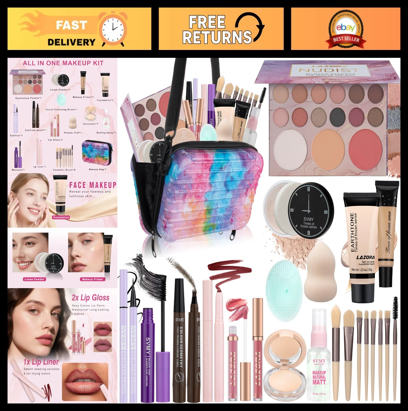 Teen Makeup Set - Complete Travel Kit with Eyeshadow Palette, Lipstick & More