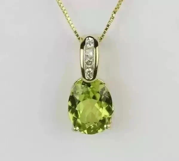 3CT Oval Cut Lab Created Peridot Women's Chain Pendant 14K Yellow Gold Finish - Image 3 of 3