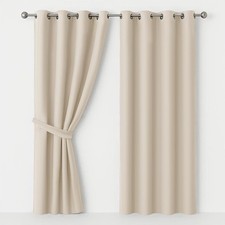 Blackout Window Curtains Pair Thermal Insulated Beige 66 x 54 - BB Emporium