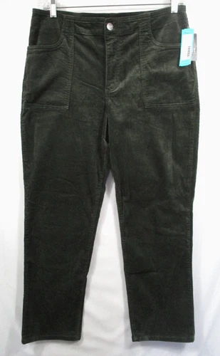-NWT KUT From The Kloth Reese High Rise Straight Leg Corduroy Pants Olive Sz 12