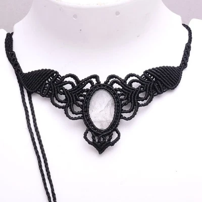 Handgewebt Natürlich Weiß Quarz Boho Makramee Choker Heilung Kristall Halskette - Bild 1 von 4