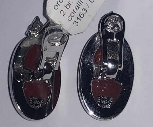 PAIO ORECCHINI IN ORO BIANCO 18 kt. CON DIAMANTI NATURALI E CORALLI MORI EXTRA - Foto 2 di 2