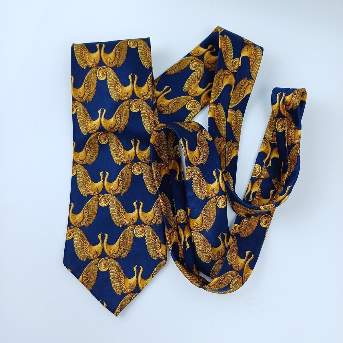 Cravate Vintage Lanvin Paris - Soie Imprimée Oiseaux Bleu/Rouge - Occasion Très Bon État