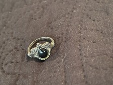 Vintage Black Agate Silver Tone Ring Size 8 1/2