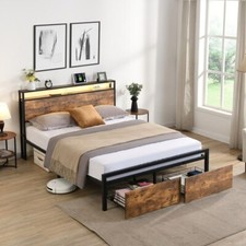Queen Size Bed Frame with Storage Headboard ,2 Drawers,LED with Charging Station
