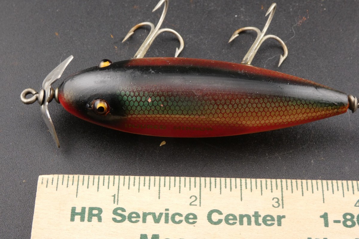 Leurre De Pêche Ancien Creek Chub – Minnow Blessé, Bois, Yeux En Verre – Vintage 1930-50