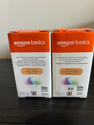 2Pack Amazon Basics Smart Light Bulb, A19 LED 60W, 800 Lumens Color Change Alexa