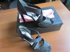 NIB 109 NINA OSCELA BLACK CRYSTAL OPEN TOE PLATFORM 5" HEELS PUMPS BLACK 7 M