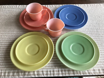 Vintage 1950s Hazel Atlas Little Hostess Pastel Childs Glass Luncheon Tea Set