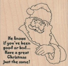 He Knows If You've 3 1/4 x 3" Rubber Stamp, Christmas Stamp