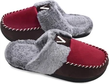 VONMAY Women's Memory Foam Slippers Moccasin Slip-on Scuff House Shoes Fuzzy Fau
