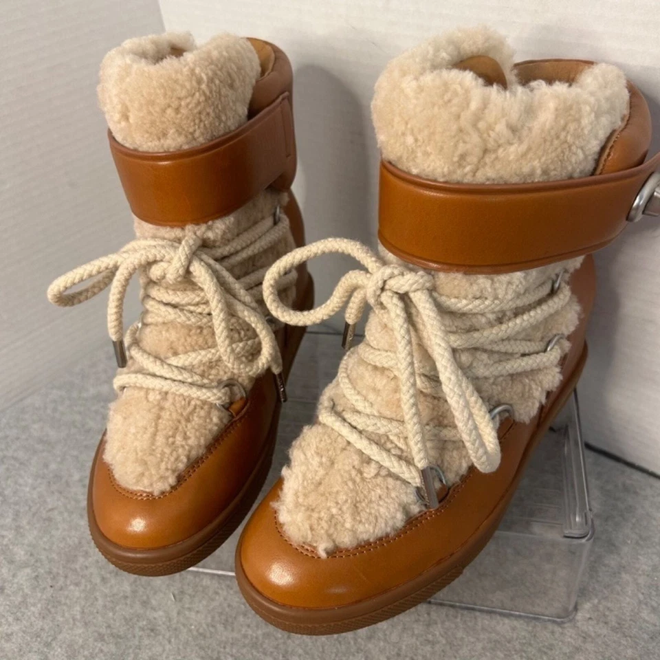 NUEVAS COACH Botas de Mujer Monroe Shearling Talla 7.5B Marrón Encaje y Cierre de Correa Foto 2 de 4
