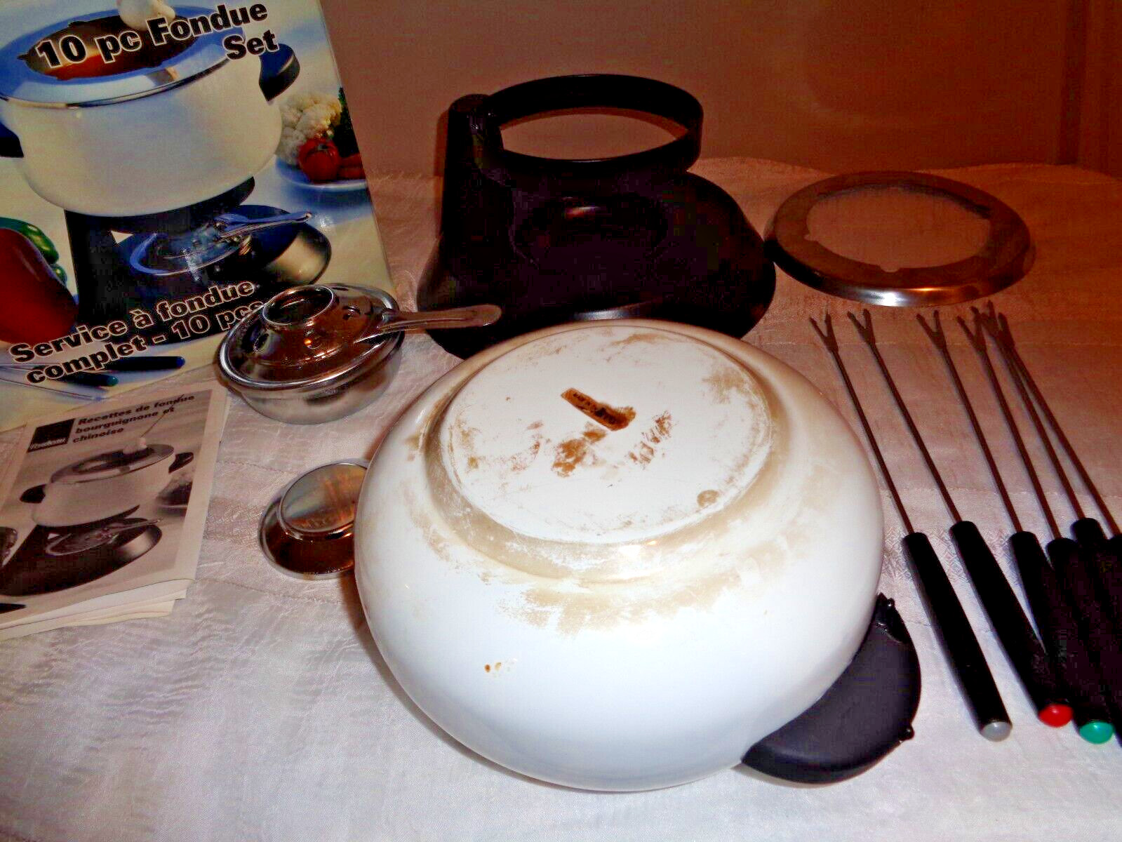 Trudeau 10 Piece Fondue Complete Set With 6 Colored Fork with Holder & Burner