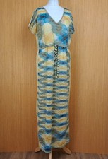 Odemai Maxi Dress Size 2 UK 14 Yellow Metallic Striped Knitted Crochet Tie Waist