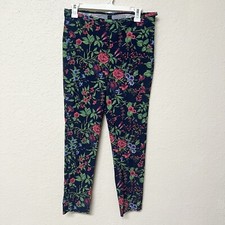 J. Mclaughlin Womens Pants Size 10 Navy Floral Slim Leg Flat Front Ankle Length