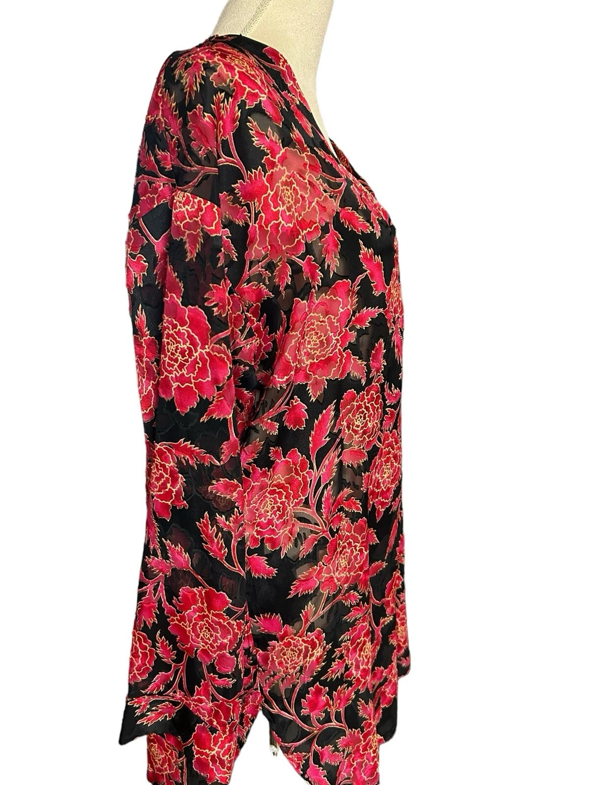 UNDERCOVER Abito Victoria Secret vintage etichetta oro bottoni floreale rosso nero semi trasparente taglia M