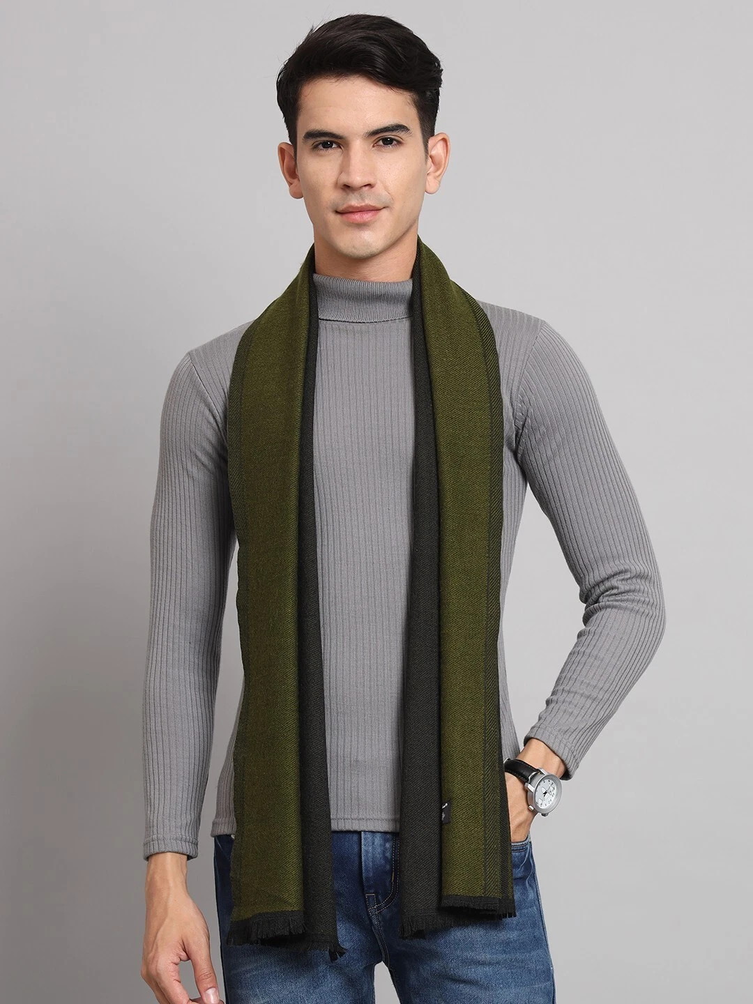 Men's 100% Cashmere Scarves Indian Wool Shawl Wrap Green Striped Scarf Mufflers