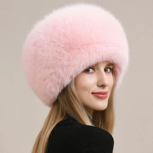 Women's Real Fox Fur Hat Top Hat Russian Ushanka Cossack Hat Warm Outdoor Cap - Picture 20 of 28