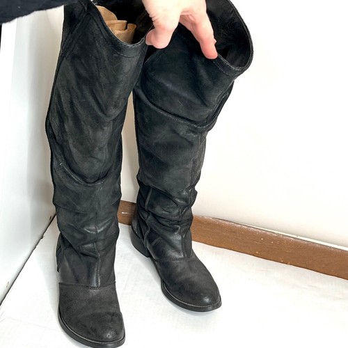 Kurt Geiger Over the Knee Riding Boots Size 37 7 Black Leather Cinched Zipper - Picture 6 of 16