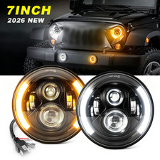 7" Black LED Headlights w/ Halo DRL for 1997-2010 Jeep Wrangler JK CJ TJ Hi-Low