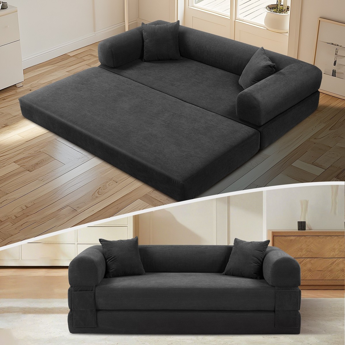 3-in-1 Floor Couch - Boneless Sofa - Convertible Sofa Bed in a Box
