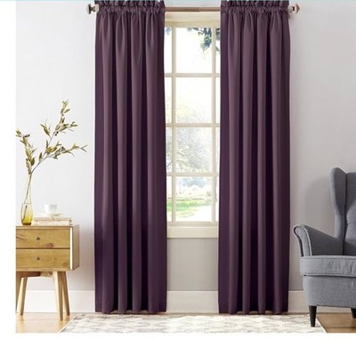 Sun Zero Barrow Plum Purple Curtains 54 x63  | 2 Panels Energy Saving Rod Pocket