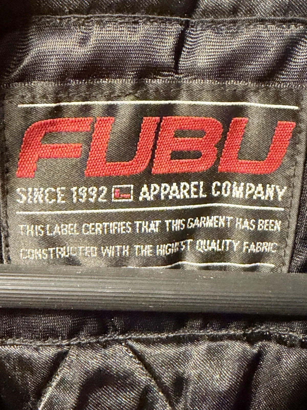 FUBU Athletics Men’s Black Satin Snap Bomber Jacket Quilted Lined NYC 05 Medium  image 2