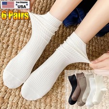 6Pair Women Cute Crew Socks Casual Athletic Aesthetic Socks Neutral Cotton Socks