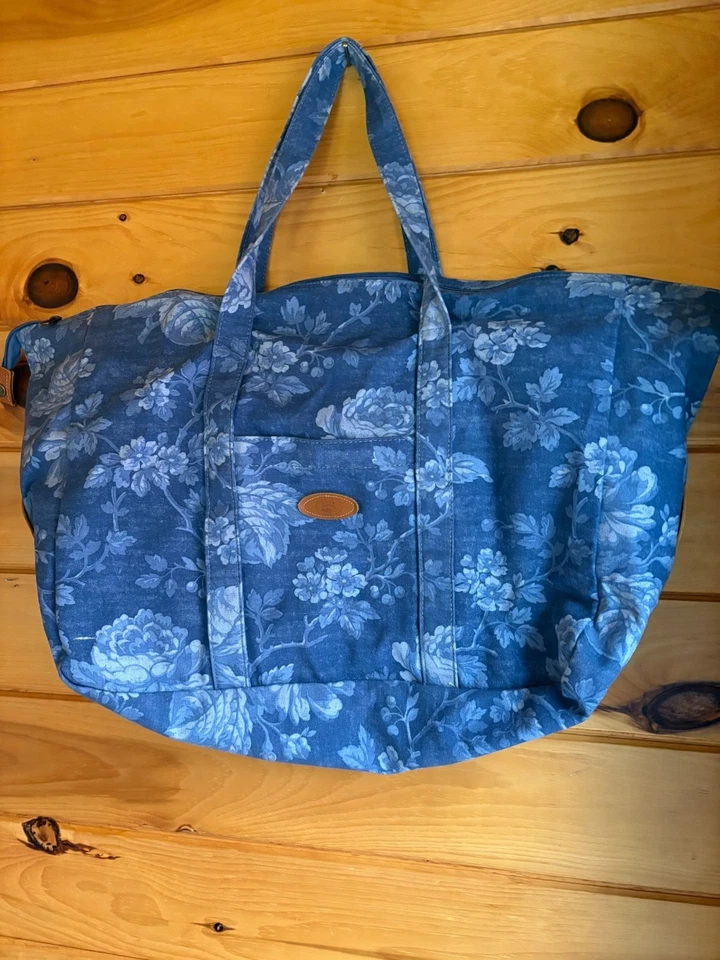 Laura Ashley Blue Floral Canvas Tote Bag With Double Handles & Front Pocket - Image 2 of 4