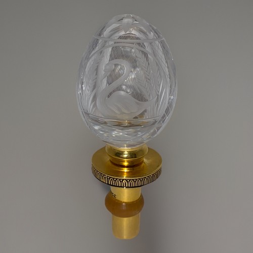 FABERGÉ SWAN CRYSTAL CUT EGG WINE BOTTLE STOPPER GOLD PLATED