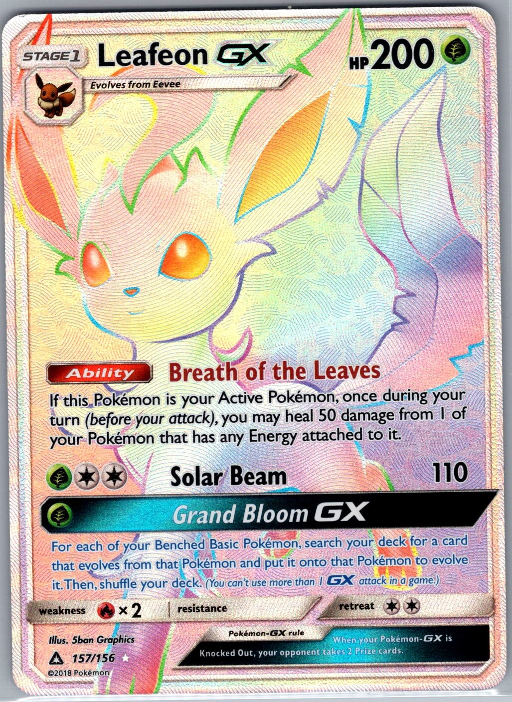 Leafeon GX (Secret Rare) 157/156 SM - Ultra Prism - Pokemon Card - NM